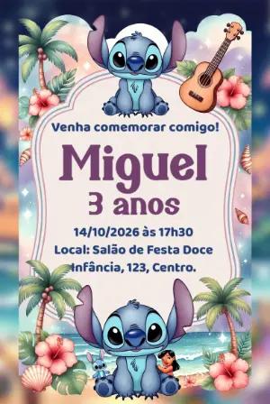 Convite de Aniversário Stitch Tropical para Editar Online