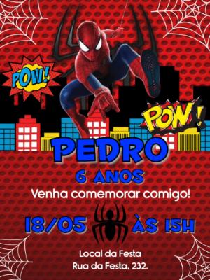 Convite Animado Aniversário Homem Aranha para Editar Online