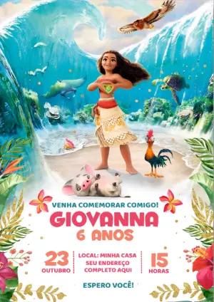 Convite de Aniversário Moana para Editar e Imprimir