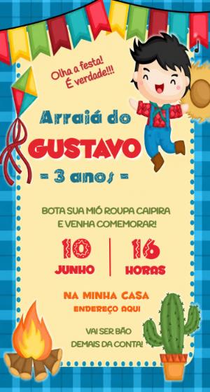 Convite Digital Festa Junina Infantil Menino Editável