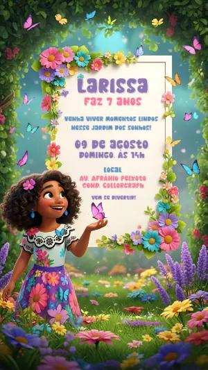 Convite Aniversário Jardim Encantado com Menina para Editar Online