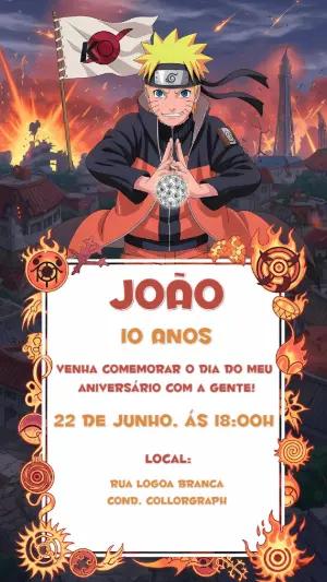 Convite de Aniversário Naruto para Editar Online e Imprimir