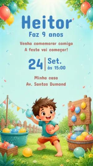 Convite de Aniversário Guerra de Bexiga de Água Editável
