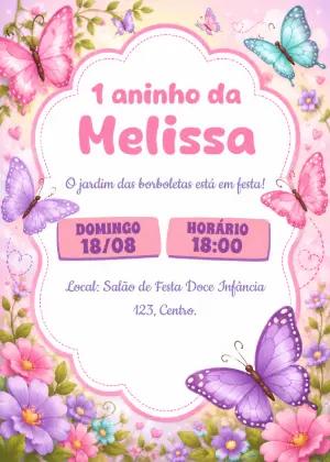 Convite de Aniversário Jardim das Borboletas Editável