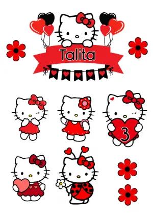 Topo de Bolo Aniversário Hello Kitty para Editar e Imprimir