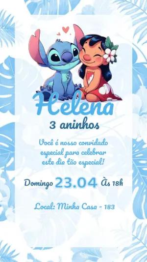 Convite de Aniversário Lilo e Stitch Tropical para Editar