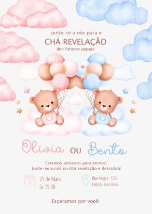 Convite Chá Revelação Ursinhos Fofos para Editar Online