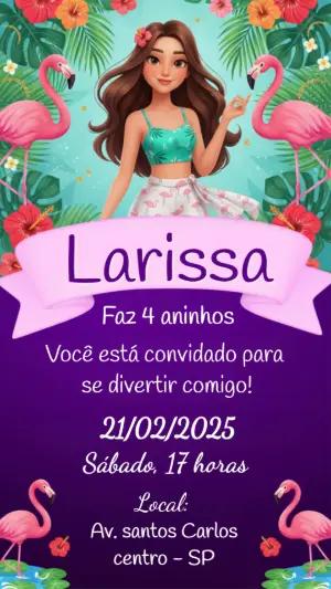 Convite de Aniversário Digital Tema Flamingo Tropical para Editar
