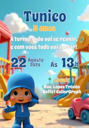 Convite Aniversário Infantil Personagem Azul para Editar Online
