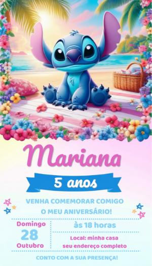 Convite de Aniversário Stitch Tropical Modelo Editável