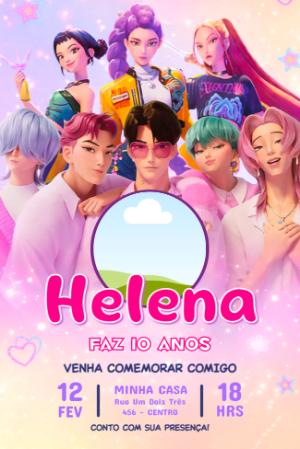 Convite de Aniversário Guerreiras do Kpop com Foto para Editar