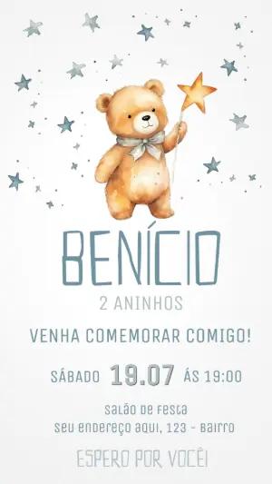 Convite de Aniversário Ursinho com Estrelas para Editar