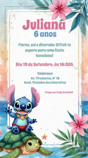 Convite Aniversário Stitch Aquarela para Editar Online