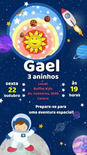 Convite Animado Aniversário Astronauta para Editar Online