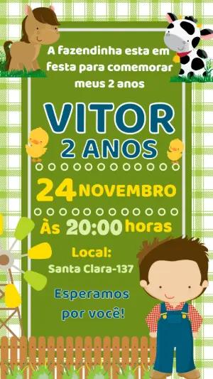 Convite de Aniversário Fazendinha Menino Modelo Editável