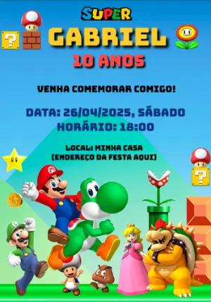 Convite de Aniversário Super Mario Bros para Editar Online