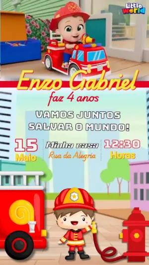 Convite Animado Aniversário Bombeiro para Editar Online