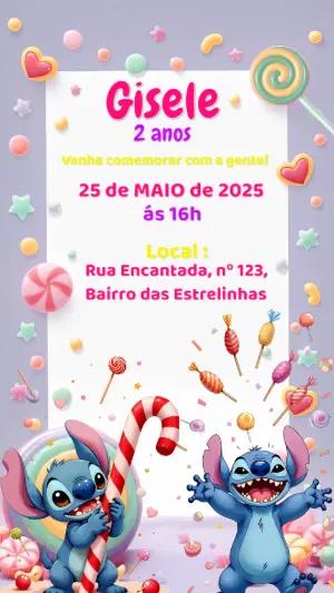 Convite de Aniversário Stitch Doces para Editar Online