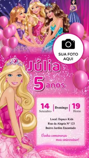 Convite Aniversário Barbie com Foto para Editar Online