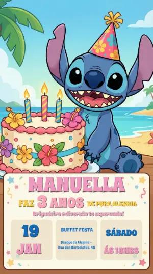 Convite Digital Aniversário Infantil do Stitch Editável
