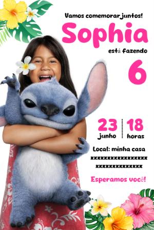Convite de Aniversário Lilo e Stitch para Editar Online