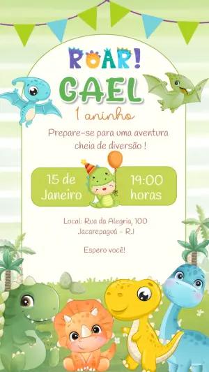 Convite de Aniversário Dinossauros Baby Fofo para Editar
