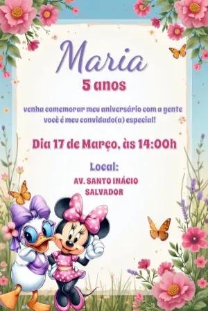 Convite Aniversário Minnie e Margarida para Editar Online
