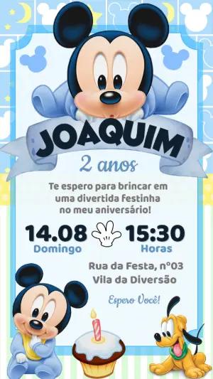 Convite Digital Mickey Baby Aniversário de Menino Editável