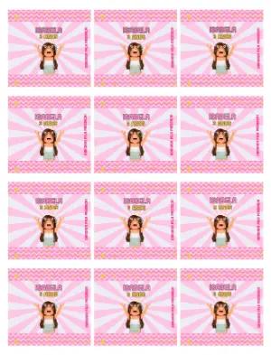 Adesivo para Bala Personalizada Roblox Menina Editável para Aniversário