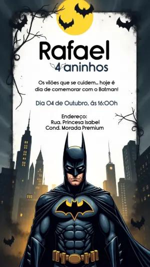 Convite de Aniversário Batman para Editar e Personalizar Online