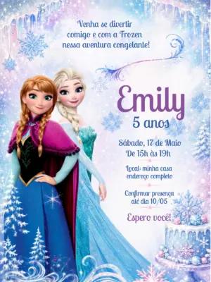 Convite de Aniversário Frozen Editável com Anna e Elsa