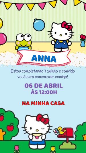 Convite Animado Aniversário Hello Kitty para Editar Online