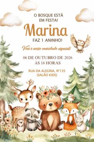 Convite Aniversário Bosque Encantado Aquarela para Editar