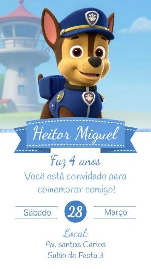 Convite Digital Patrulha Canina Azul do Chase Editável