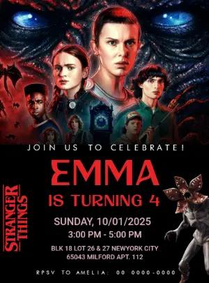 Stranger Things Birthday Invitation with Characters to Edit Online