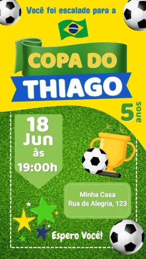Convite Aniversário Futebol Brasil Modelo Digital Editável