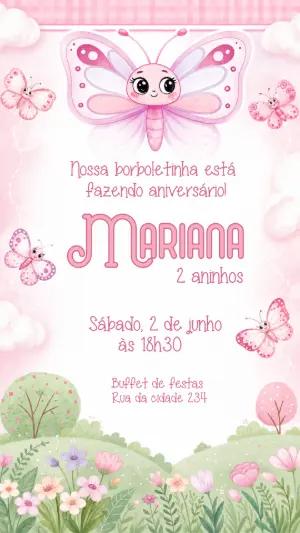 Convite de Aniversário Jardim das Borboletas Editável