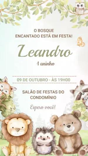Convite Digital Aniversário Infantil Tema Bosque para Editar