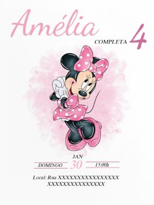 Convite de Aniversário Minnie Rosa Delicado para Editar Online