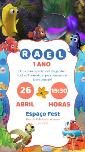 Convite Animado Aniversário Procurando Nemo para Editar Online