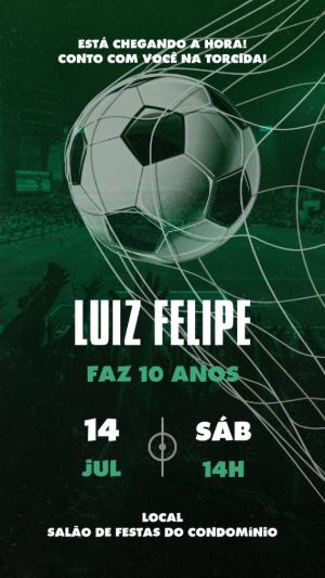 Convite de Aniversário Futebol com Bola na Rede para Editar