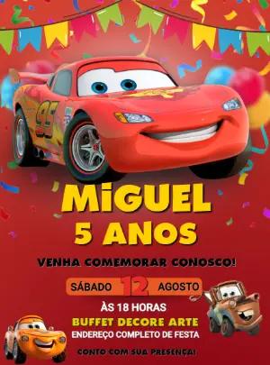 Convite de Aniversário Carros Disney Editável Online
