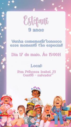 Convite de Aniversário Roblox Meninas para Editar Online