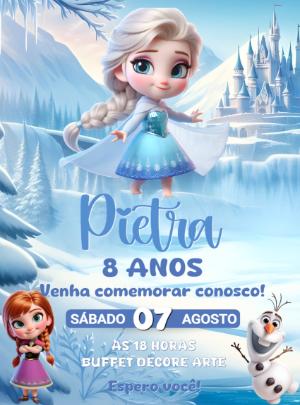 Convite Aniversário Frozen com Personagens para Editar Online