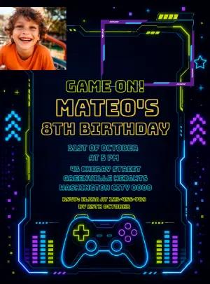 Neon Gamer Birthday Invitation | Editable Digital Template