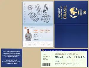 Convite de Aniversário Criativo Passaporte Viagem Editável com foto