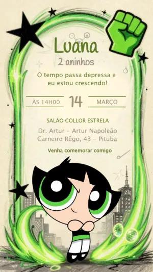 Convite de Aniversário Docinho Meninas Superpoderosas Editável