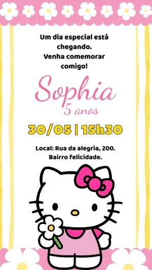 Convite de Aniversário Hello Kitty Rosa para Editar