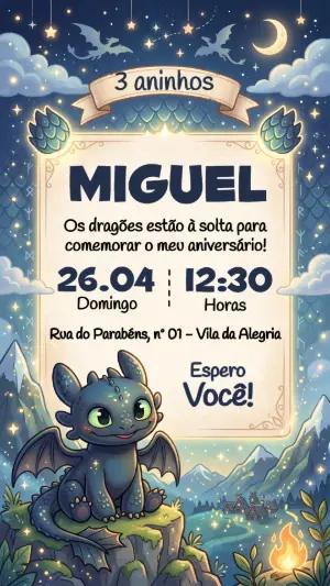 Convite de Aniversário Como Treinar Seu Dragão Editável para Menino