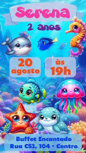 Convite de Aniversário Fundo do Mar Infantil Editável